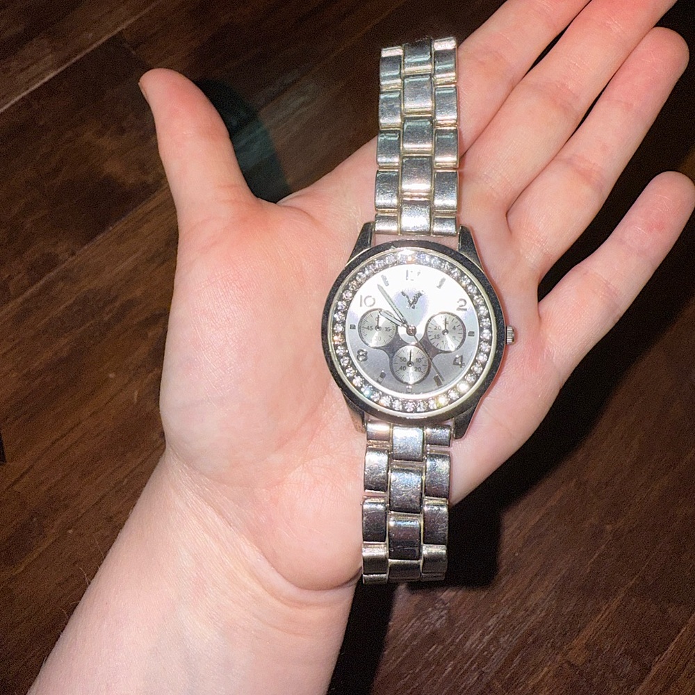 American Eagle Silver Watch With Crystal Accents